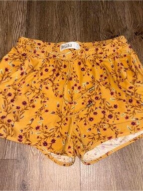 Yellow floral shorts with drawstring waist